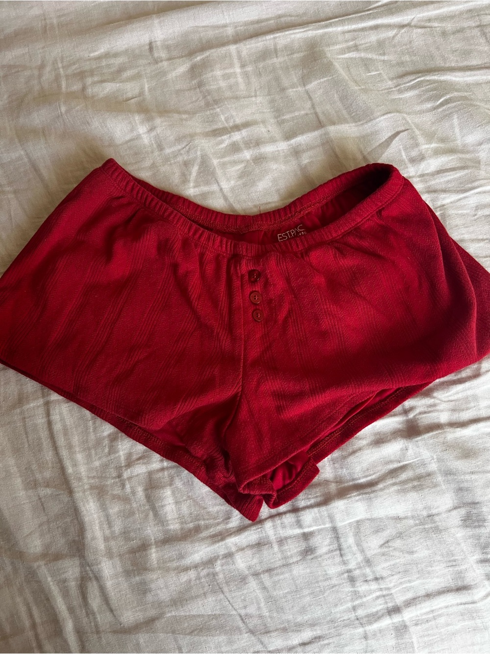 Red  Pointelle Ribbed Sleep Shorts